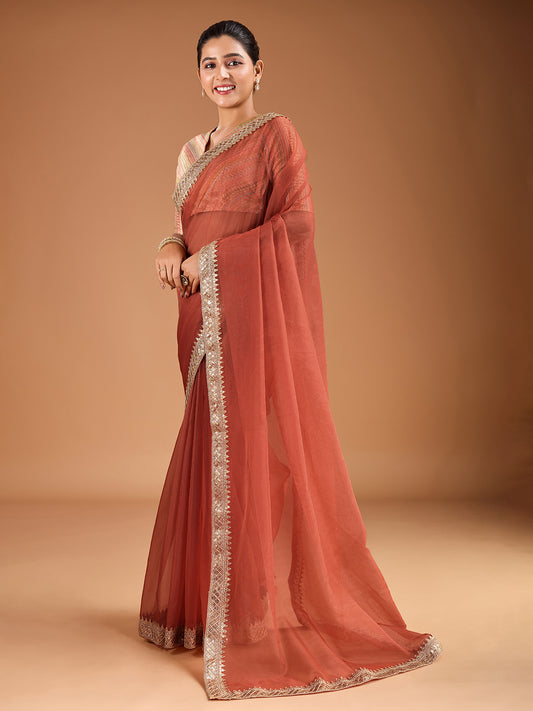 Embroidered Border Saree with Blouse