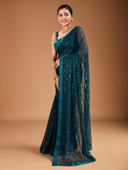 Sequinned Embellished Saree with Blouse Piece