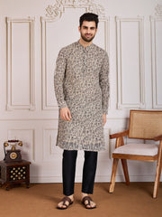 Printed Mandarin Collar Straight Kurta Set