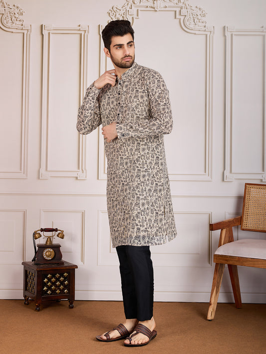 Printed Mandarin Collar Straight Kurta Set