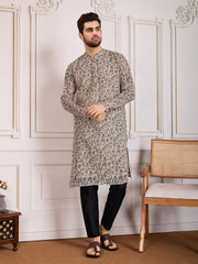 Printed Mandarin Collar Straight Kurta Set