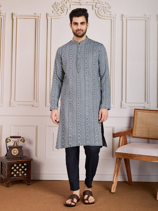 Woven Design Straight Kurta & Trousers Set