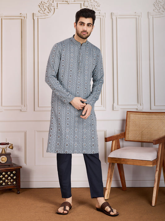 Woven Design Straight Kurta & Trousers Set