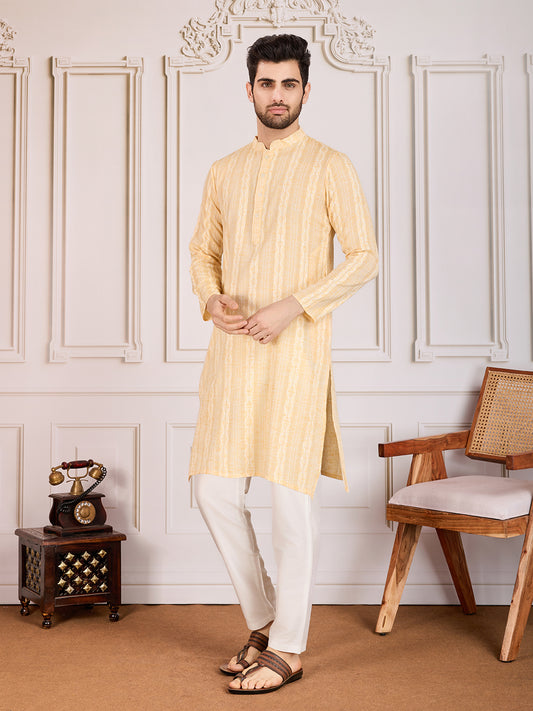 Striped Jacquard Straight Kurta Set