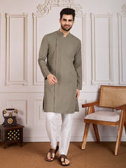 Ethnic Woven Design Button Detail Kurta