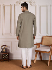 Ethnic Woven Design Button Detail Kurta