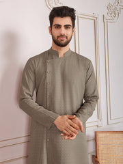 Ethnic Woven Design Button Detail Kurta