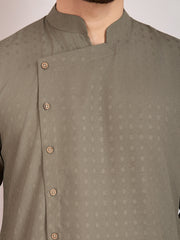 Ethnic Woven Design Button Detail Kurta