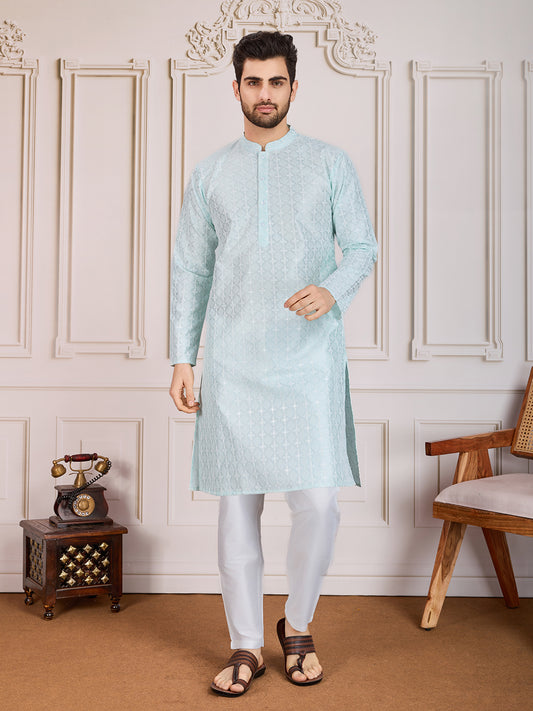 Sequinned Embroidered Kurta With Trousers