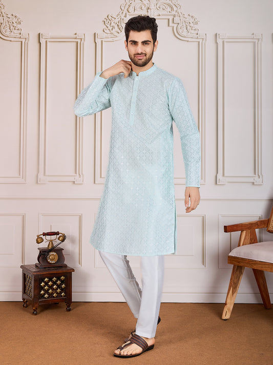 Sequinned Embroidered Kurta With Trousers