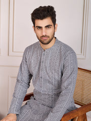 Ethnic Chikankari Straight Kurta & Trousers Set