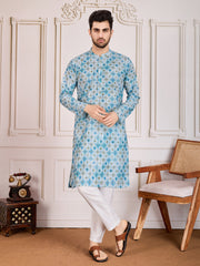 Printed Mandarin Collar Neck Chikankari Kurta Set