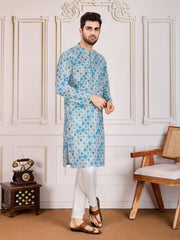 Printed Mandarin Collar Neck Chikankari Kurta Set