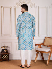 Printed Mandarin Collar Neck Chikankari Kurta Set