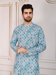 Printed Mandarin Collar Neck Chikankari Kurta Set