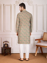 Printed Mandarin Collar Neck Chikankari Kurta Set