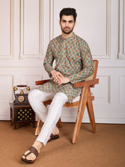 Printed Mandarin Collar Neck Chikankari Kurta Set