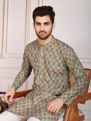 Printed Mandarin Collar Neck Chikankari Kurta Set