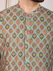 Printed Mandarin Collar Neck Chikankari Kurta Set