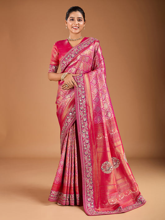 Ethnic Motifs Thread & Sequinned Embroidered Saree with Blouse Piece