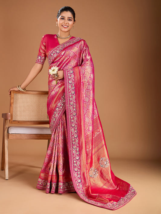 Ethnic Motifs Thread & Sequinned Embroidered Saree with Blouse Piece