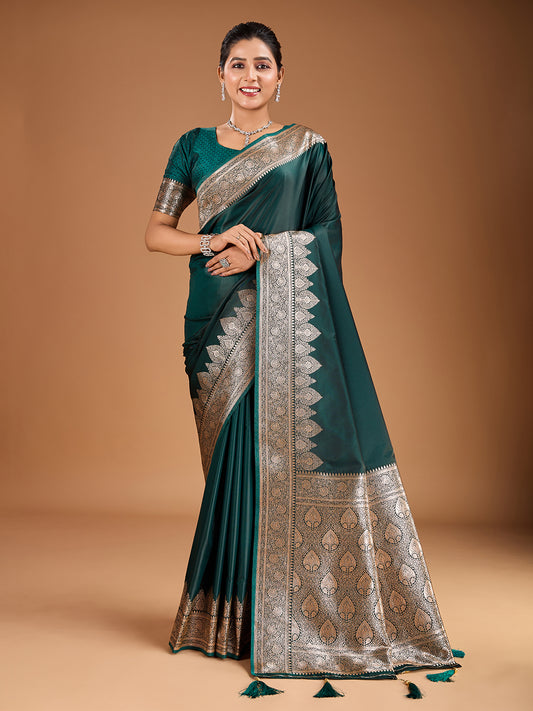 Woven Ethnic Motifs Zari Design Saree With Blouse