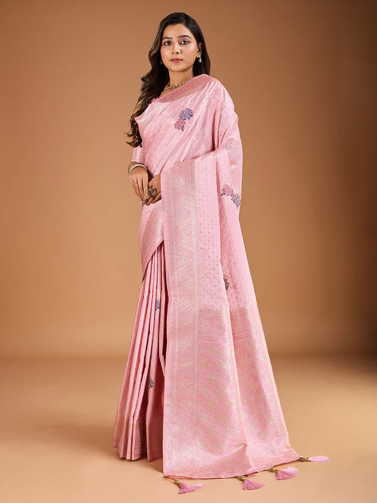 Floral Woven Design Saree With Blouse