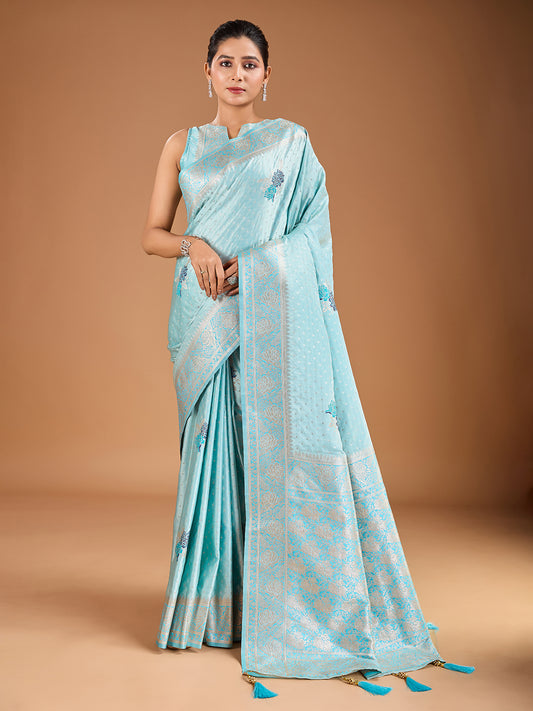 Floral Zari Woven Design Tassels Saree with Blouse Piece