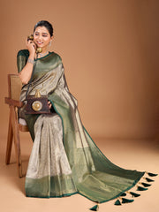 Floral Zari Woven Design Tassels Saree with Blouse Piece