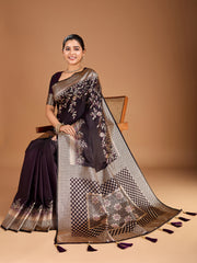 Floral Zari Woven Design Tassels Saree with Blouse Piece