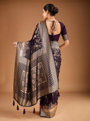 Floral Zari Woven Design Tassels Saree with Blouse Piece