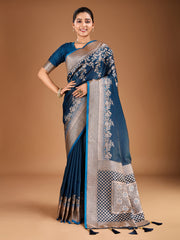 Floral Zari Woven Design Tassels Saree with Blouse Piece