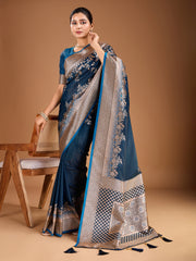 Floral Zari Woven Design Tassels Saree with Blouse Piece