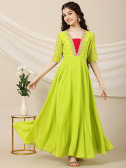 Girls Embroidered A-Line Maxi Ethnic Dresses