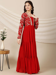 Girls Floral Embroidered A-Line Maxi Ethnic Dresses