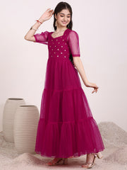 Girls Embellished Net Ethnic Maxi Dress