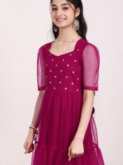 Girls Embellished Net Ethnic Maxi Dress