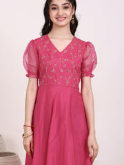 Girls Sequinned Embroidered Fit and Flare Ethnic Dress