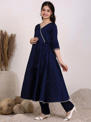 Girls Ethnic Motifs Embroidered Angrakha Kurta With Trousers