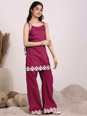 Girls Floral Embroidered Sequinned Straight Kurta With Palazzos