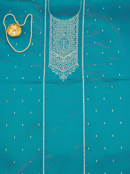 Turquoise Embroidered Unstitched Dress Material