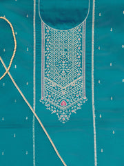 Turquoise Embroidered Unstitched Dress Material