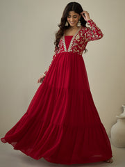 Sequinned Embroidered Tiered Fit & Flared Maxi Ethnic Dress