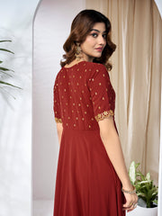 Women Sequined Embroidered Fit and Flare Ethnic Dress