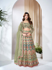 Embroidered Thread Work Semi-Stitched Lehenga & Unstitched Blouse With Dupatta