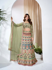 Embroidered Thread Work Semi-Stitched Lehenga & Unstitched Blouse With Dupatta