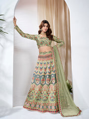 Embroidered Thread Work Semi-Stitched Lehenga & Unstitched Blouse With Dupatta