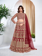 Embroidered Thread Work Semi-Stitched Lehenga & Unstitched Blouse With Dupatta