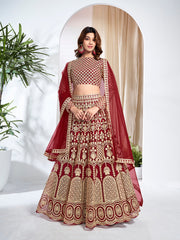 Embroidered Thread Work Semi-Stitched Lehenga & Unstitched Blouse With Dupatta