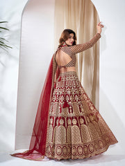 Embroidered Thread Work Semi-Stitched Lehenga & Unstitched Blouse With Dupatta